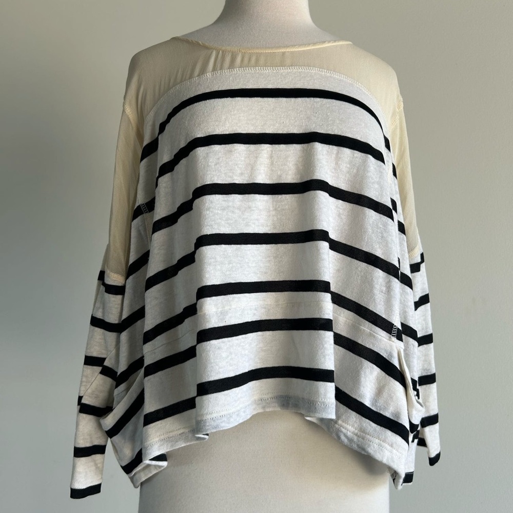 Line & Dot sheer shouldered, striped blouse